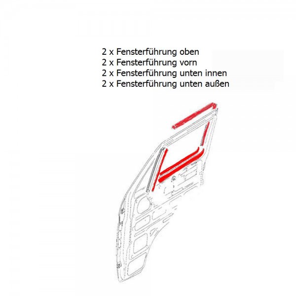 Türschachtdichtung und Fensterführung Dichtungssatz 8 teilig mit Nut für Zierleiste passend für VW T